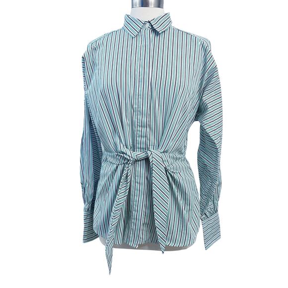 Lauren Ralph Lauren Striped Button-Up Shirt with Waist Tie Size Large - Picture 16 of 16